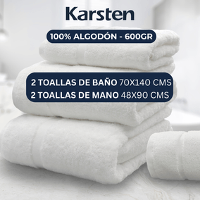 Set Toalla baño hotelera 4 Piezas 600gr 100% algodón blancas