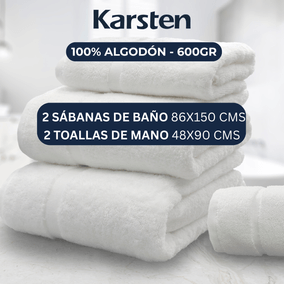 Set toalla sábana hotelera 4 piezas 600gr 100% algodón blancas