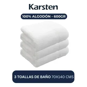 Set 3 toallas de baño hoteleras 600gr 100% algodón blancas